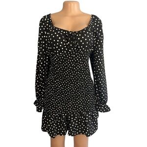 Express Long Sleeve Smocked Black Polka Dot Dress